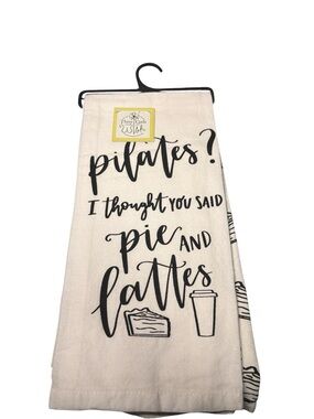 Three Girls and a Wish Funny Pilates Pie Lattes Dish Towel Set of 2 NWT